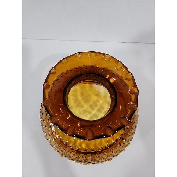 Vintage Amber Glass Hobnail Lamp Shade Globe Ruffled Top Replacement 6 7/8" Base - Picture 3 of 11